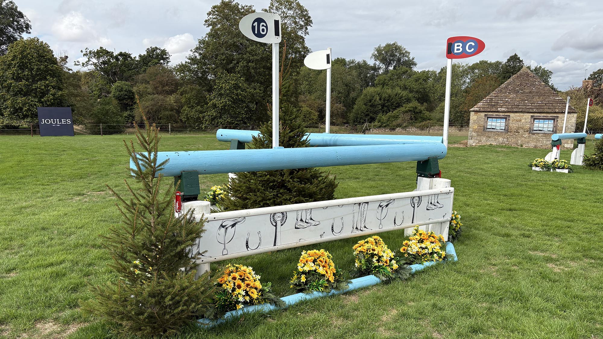 Blue open corner fence on the Burghley cross-country course 2026