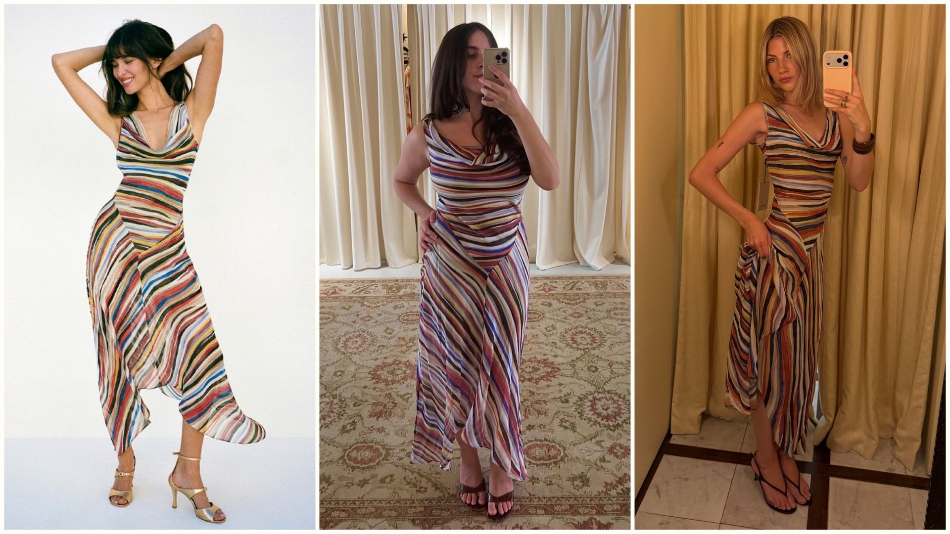 A collage of the best-selling Realisation Par Cora dress in Mirage.