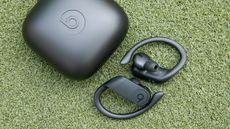 The Beats Powerbeats Pro with charging case on artificial grass