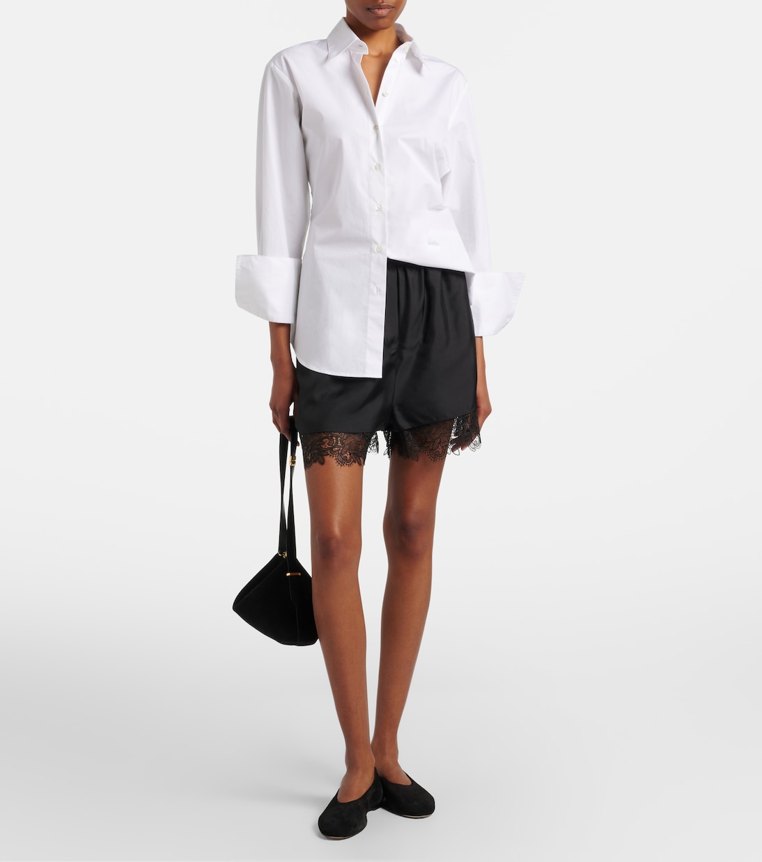 Lace-Trimmed Silk Shorts in Black - Rohe