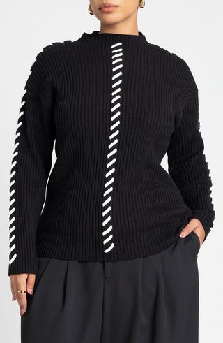 Whipstitch Detail Mock Neck Sweater