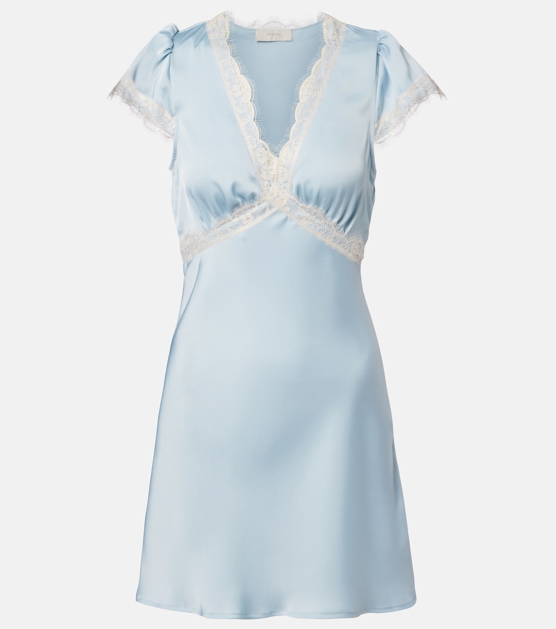 Verena Lace-Trimmed Satin Minidress in Blue - Faithful