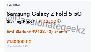 Samsung Galaxy Z Fold 5 price listing information