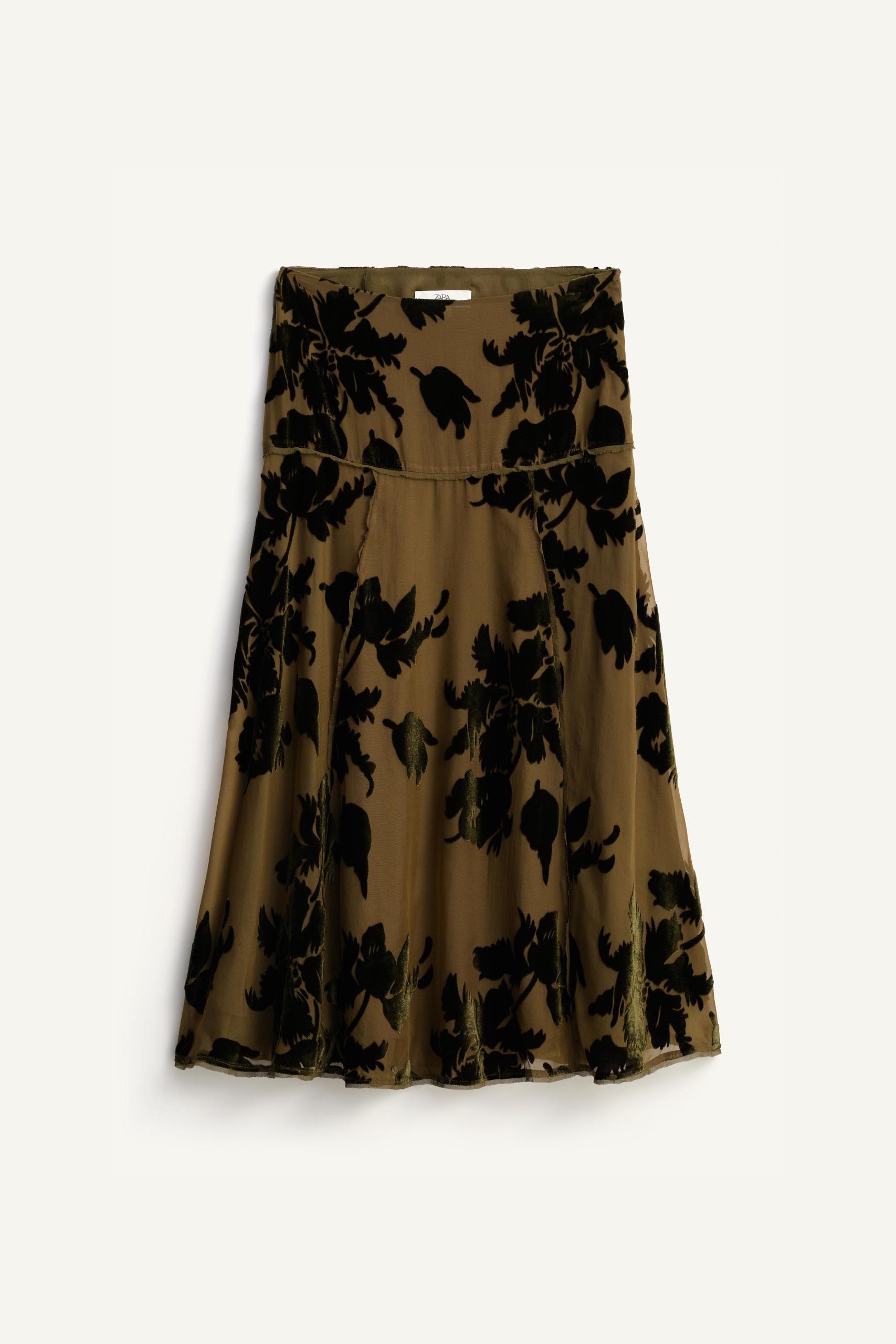 Limited Edition Floral DevorÉ Skirt - Dark Olive - Xs