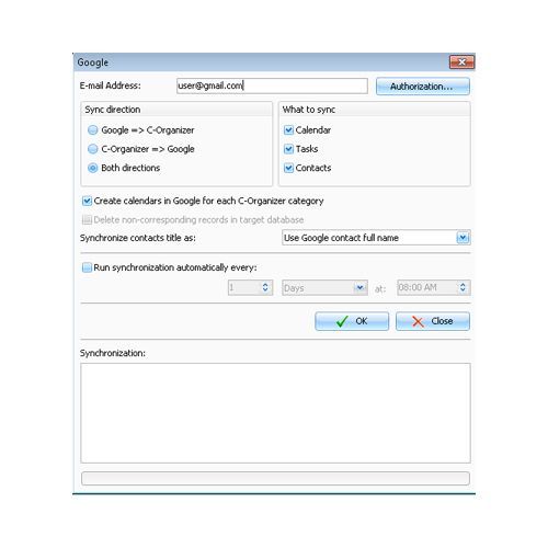 C-Organizer syncs with Google. Rather than having to sync the software with Google each time you make a change, you can set the program to automatically sync every couple of days.