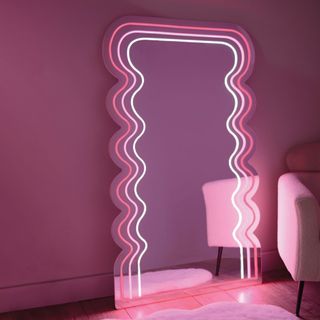 Pink and White Neon Acrylic Wave Mirror