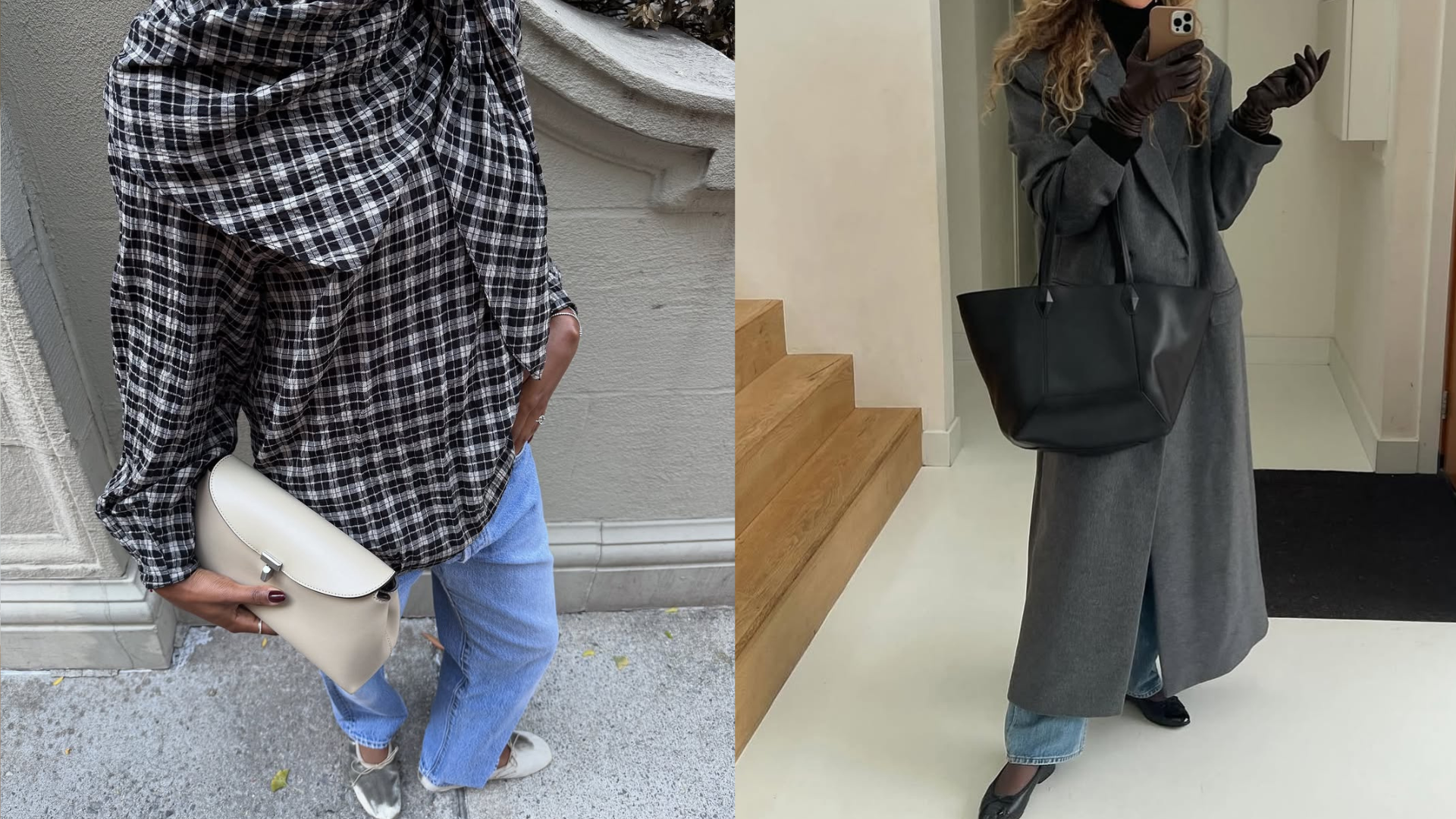 woman wearing winter ballet flat outfit 2025