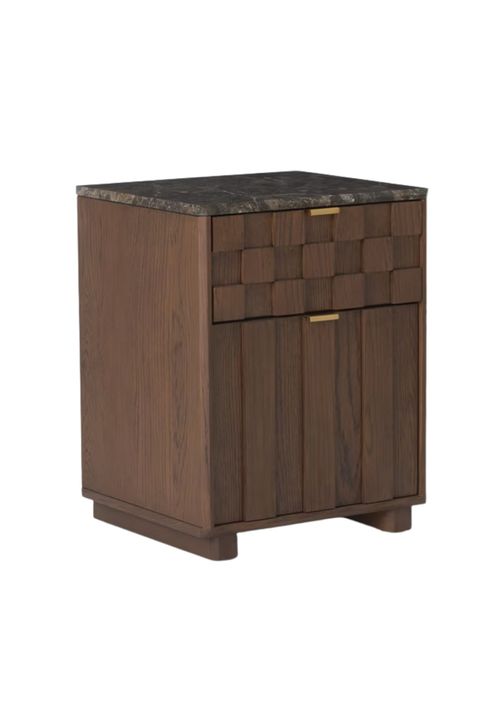 Check & Stripe Bedside Table in Dark Wood