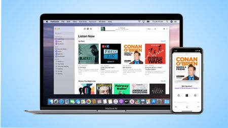 Apple Podcasts on iPhone and MacBook