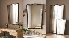 Jade mirror by Anthropologie with vintage style curved shape and wooden frame