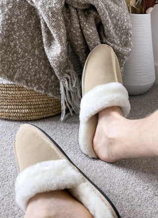 ASOS DESIGN premium sheepskin slipper in beige