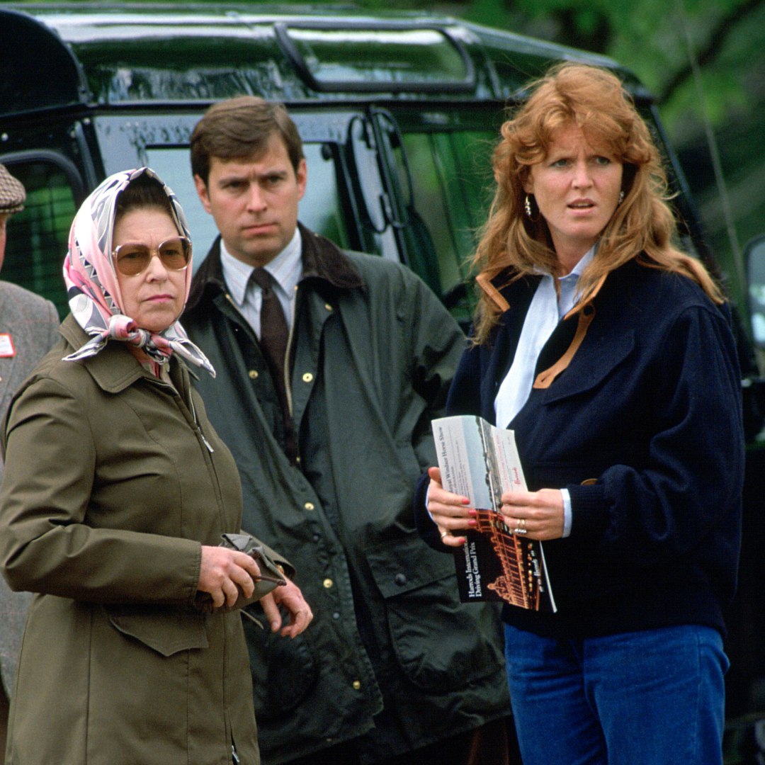 Queen Elizabeth II with Prince Andrew and Sarah Duchess of York at the Royal Windsor Horse Show