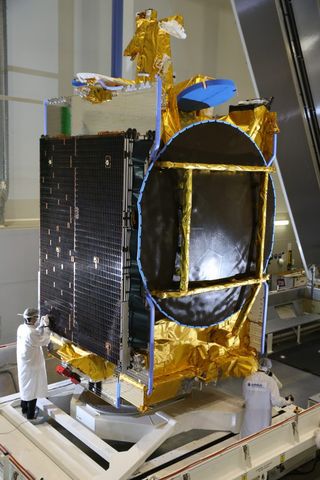 The SES-10 communications satellite is prepared to be shipped to its launch site at Cape Canaveral Air Force Station in Florida for launch atop a SpaceX Falcon 9 rocket.