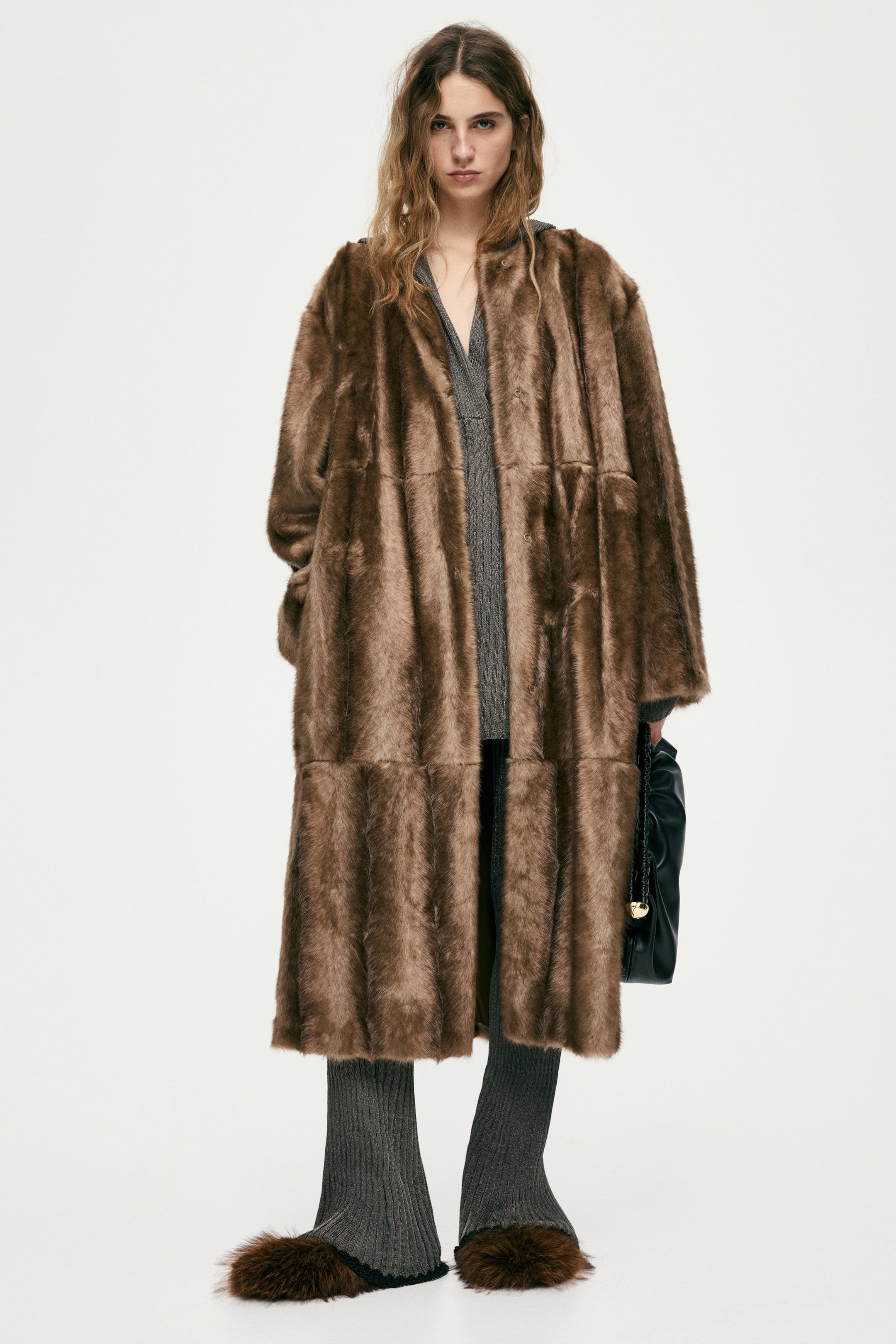 Scarf-Detail Coat - Dark Beige