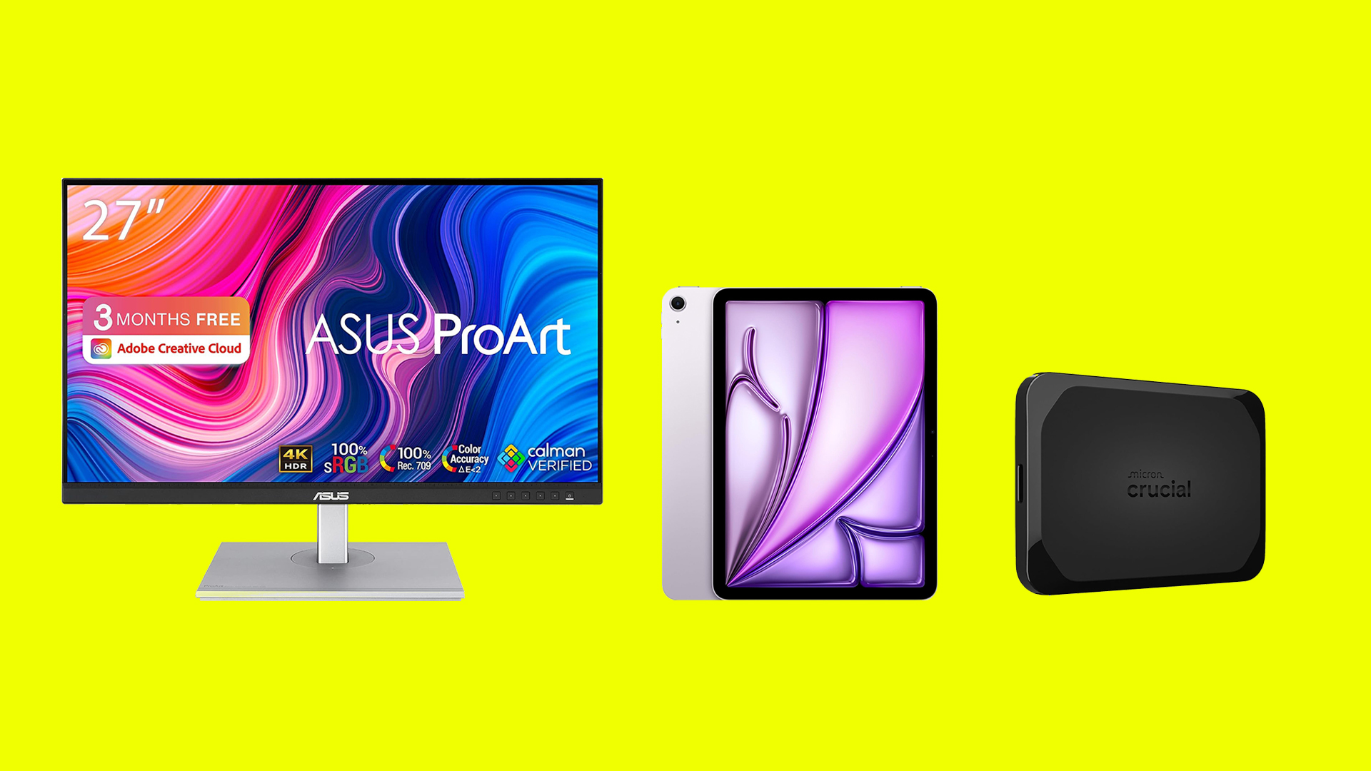 Three of the best deals in the Amazon Tech Week Sale in the UK: an Asus monitor, iPad and Crucial portable SSD