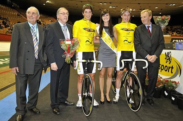 Australian riders Scott Law (l) and Alex Carver took out the first night of UIV Cup racing.