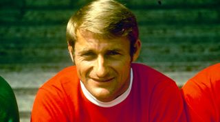 LIVERPOOL, ENGLAND - AUGUST 1969: Roger Hunt of Liverpool poses during an official Liverpool season photocall held in the late 1960's at Anfield, in Liverpool, England. (Photo by Liverpool FC via Getty Images)