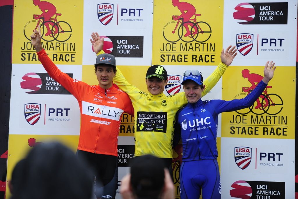 The final podium: Adam De Vos (Rally), Robin Carpenter (Holowesko-Citadel) in yellow and Gavin Mannion (UnitedHealthcare)