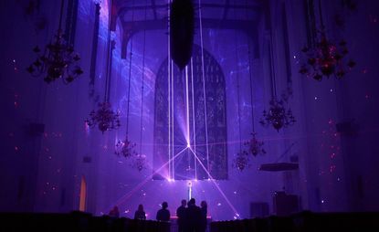 Large hall with purple light display