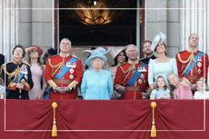 a long shot of the royal family on the Buckingham Palace balcony