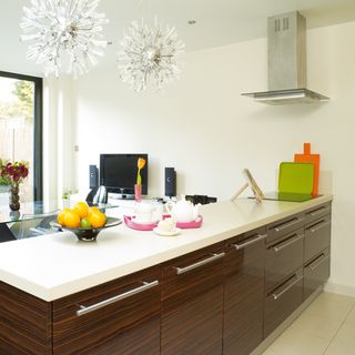 white kitchen with worktop and drawers