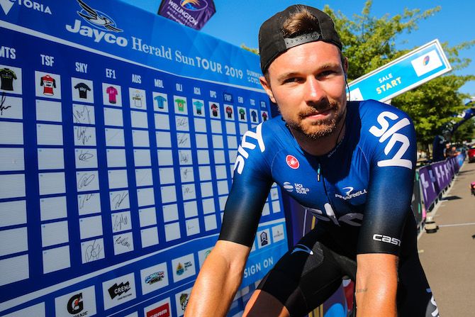 Stage-winner-to-be Owain Doull (Team Sky) at sign-on ahead of stage 3 of the 2019 Herald Sun Tour