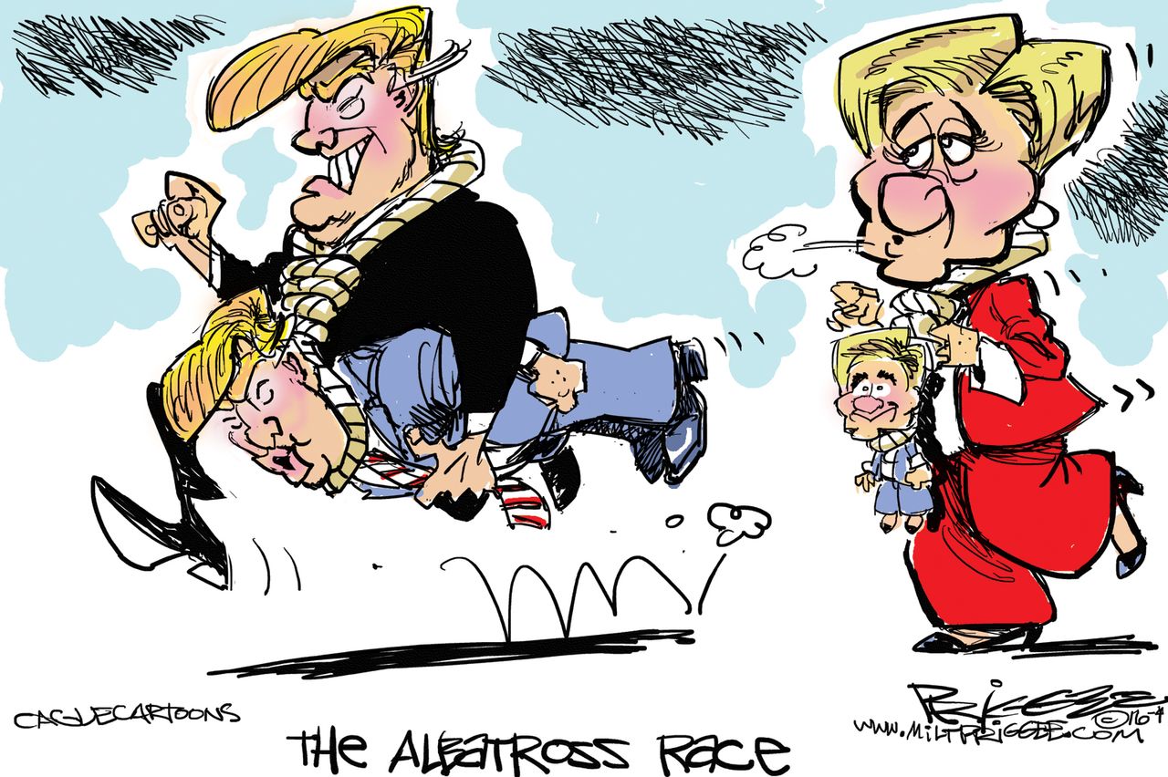 Political Cartoon U.S. Trump Hillary 2016