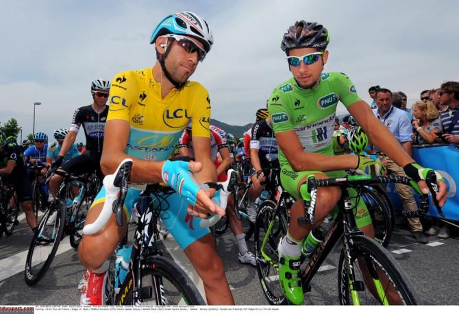 Old teammates Vincenzo Nibali and Peter Sagan chatting