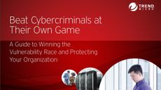 Red whitepaper cover with title and logo above circular images of colleagues using laptops, and servers