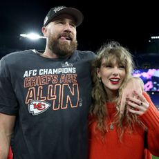 Travis Kelce and Taylor Swift at the Kansas City Chiefs v Baltimore Ravens AFC Championship Game in 2024