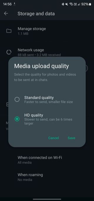 WhatsApp HD quality upload for photos and videos