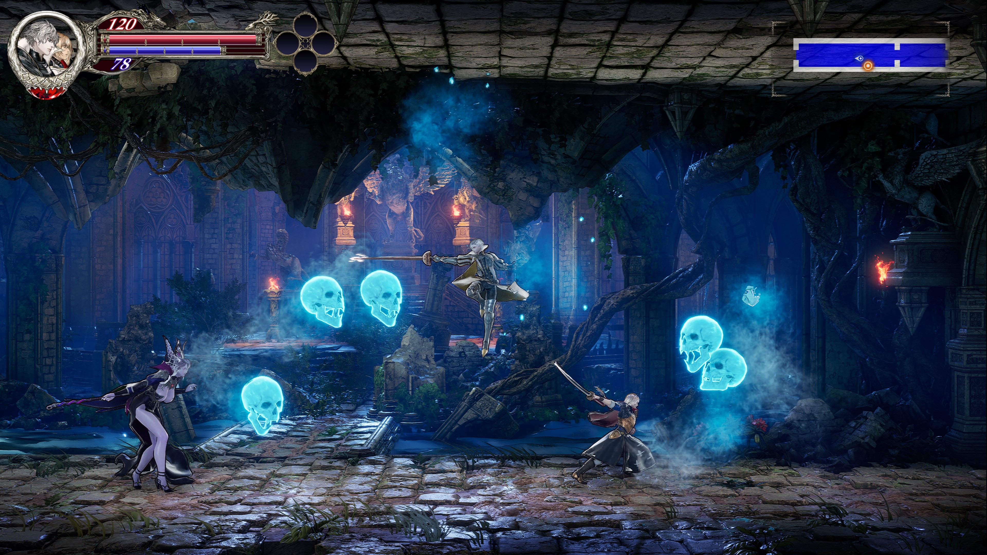 In-game screenshot of a boss fight in Bloodstained: The Scarlet Engagement.