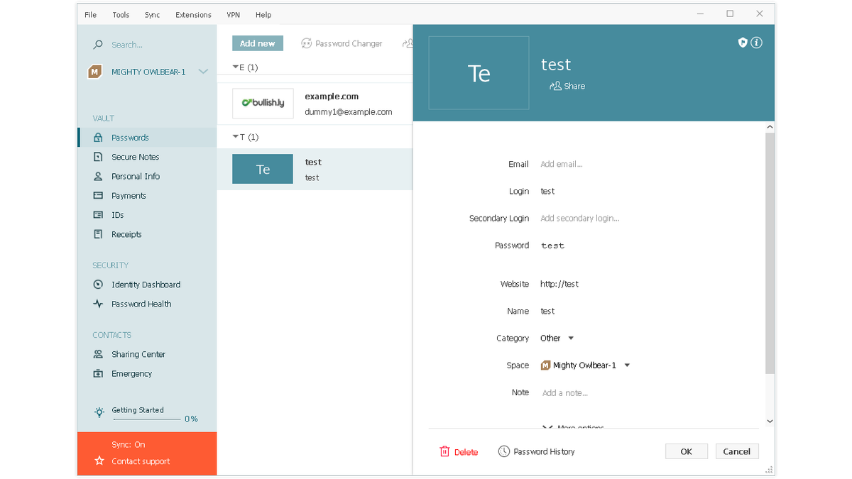 A screenshot of Dashlane&amp;#039;s password management console