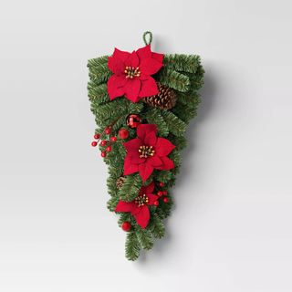 Decorated Pine and Poinsettia Flowers Hanging Christmas Artificial Swag - Wondershop™