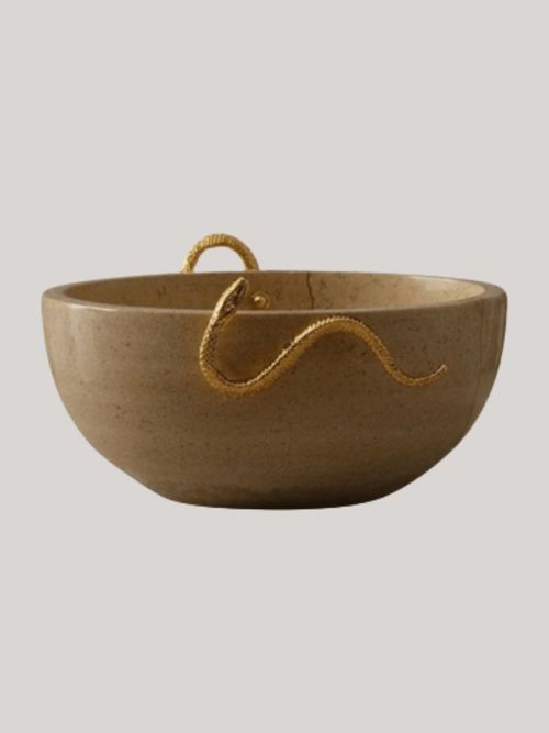 Serpentine Marble Bowl with Brass Snake