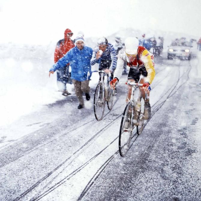 Jean Francois Bernhard in the snow on the Passo Gavia