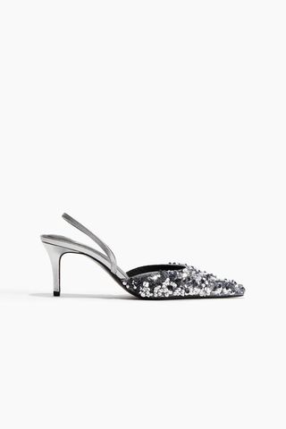 Sequined Slingback Court Shoes