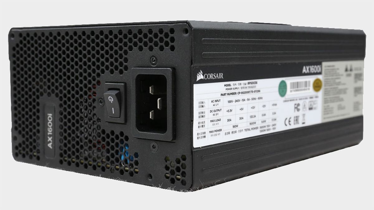 Corsair AX1600i power supply with cables.