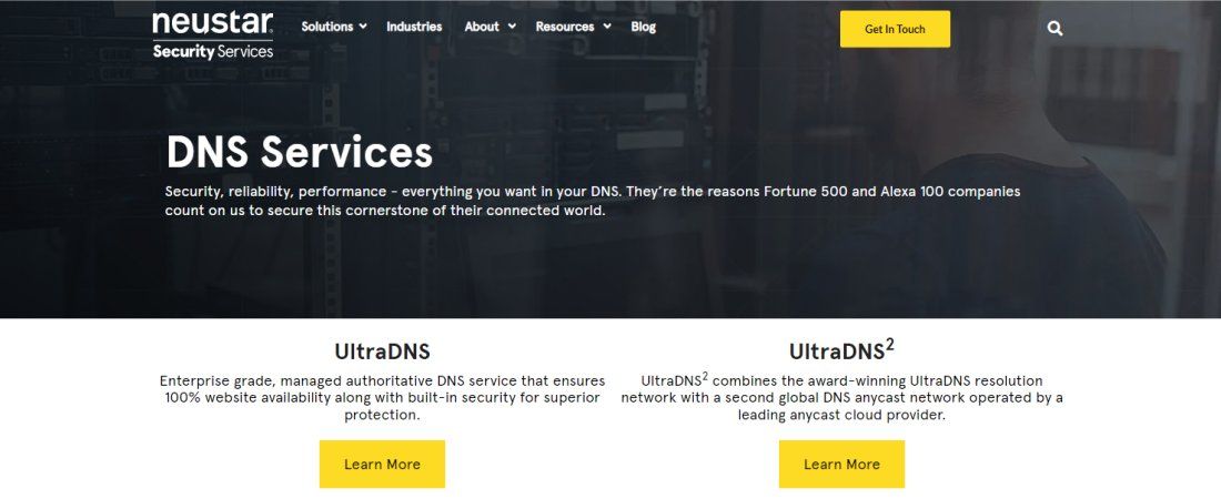 Website screenshot for Neustar UltraDNS