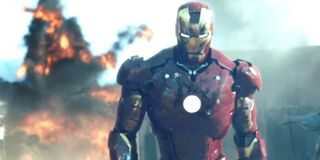 Iron Man walking away from explosion