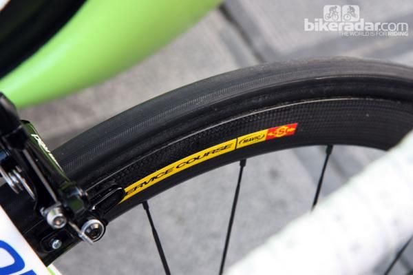 New wide-profile Mavic carbon tubular wheels on Peter Sagan's (Liquigas-Cannondale) Cannondale SuperSix Evo.