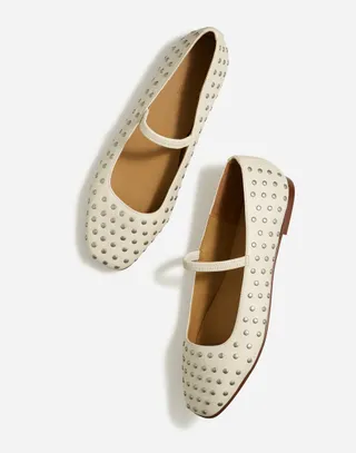 Madewell The Greta Ballet Flat in Stud-Embellished Leather
