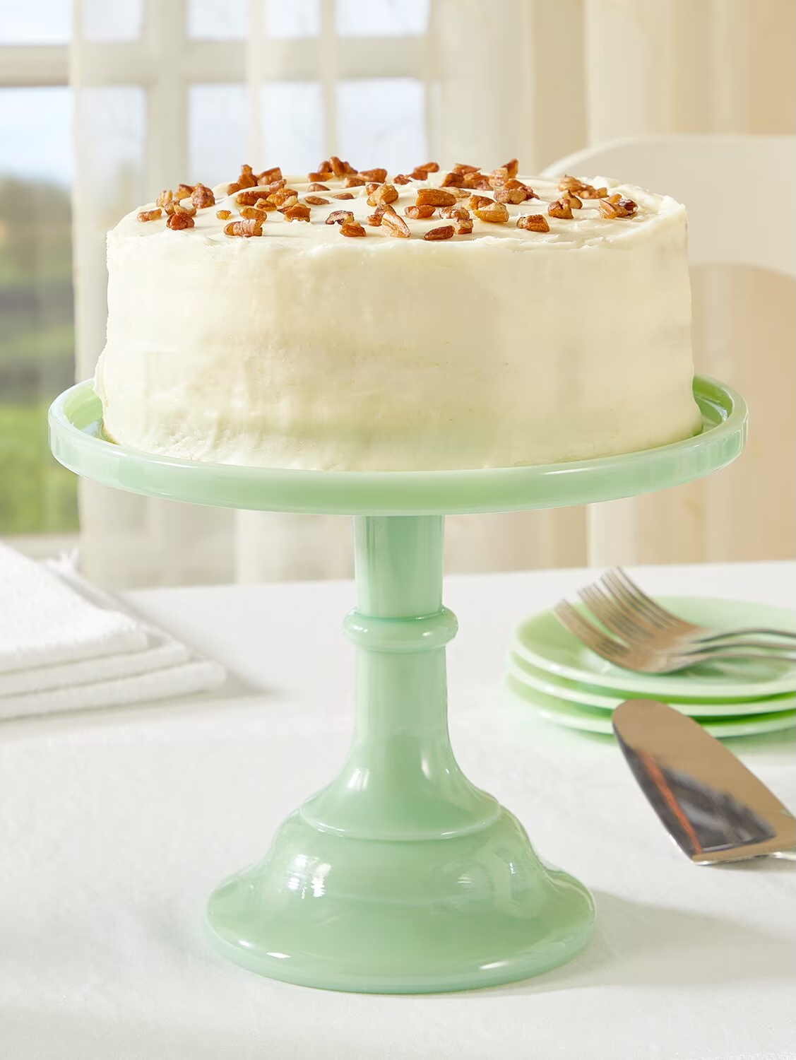 Mosser jadeite glass cake pedestal