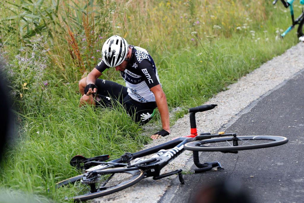 RZESZOW POLAND AUGUST 11 Robert Power of Australia and Team Qhubeka Nexthash involved in a crash during the 78th Tour de Pologne 2021 Stage 3 a 226km stage from Sanok to Rzeszw TourdePologne TDP2021 UCIWT on August 11 2021 in Rzeszow Poland Photo by Bas CzerwinskiGetty Images