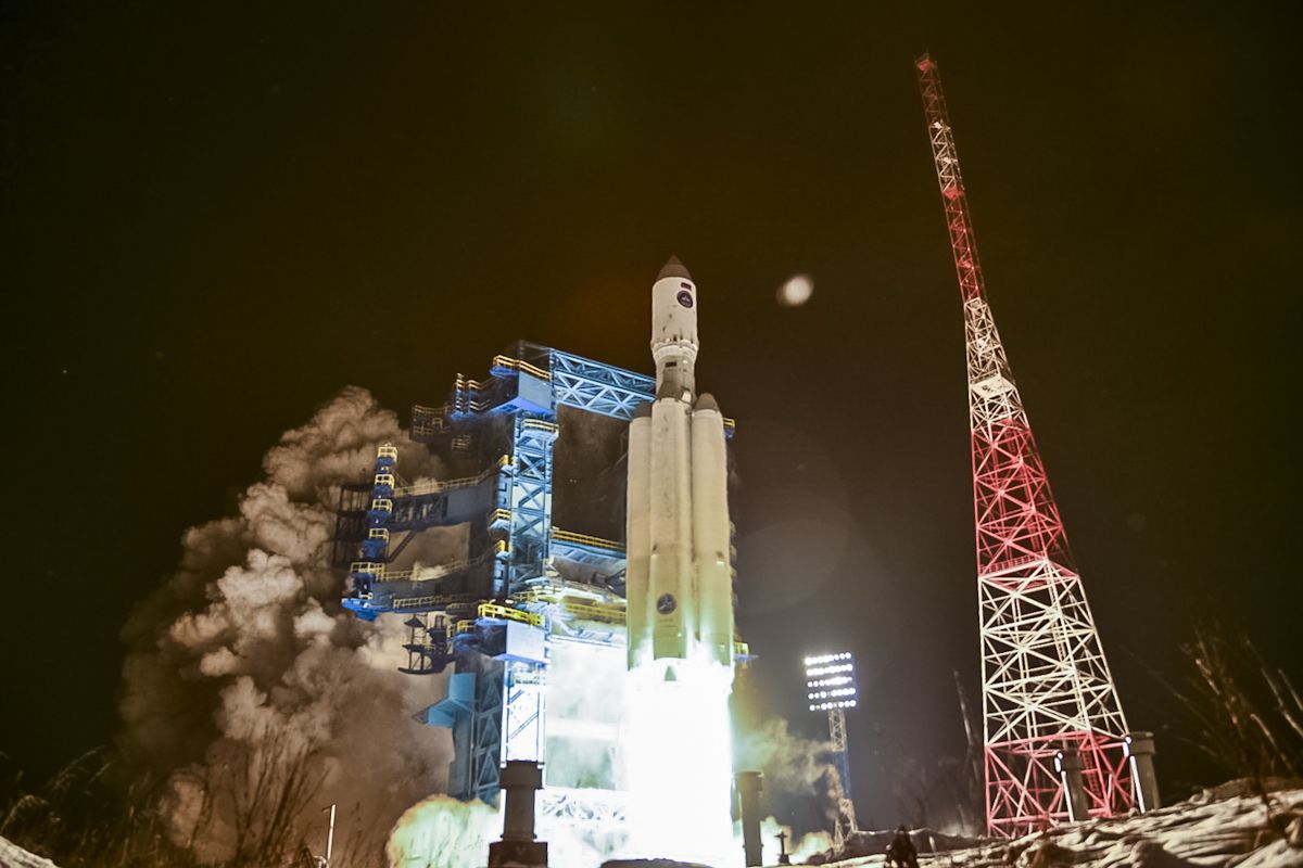 A Russian Angara-A5 rocket launches on its second test flight from the Plesetsk Cosmodrome in northern Russia on Dec. 13, 2020.