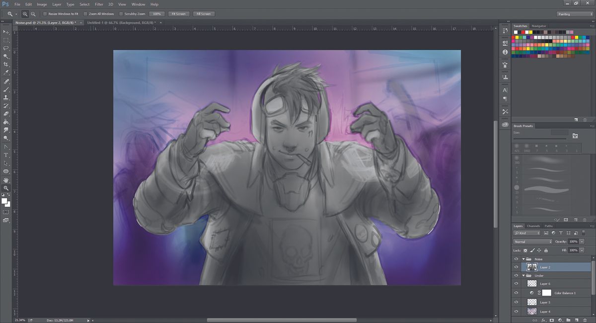 By using layers you can easily swap focus from foreground to background to create more accurate perspective