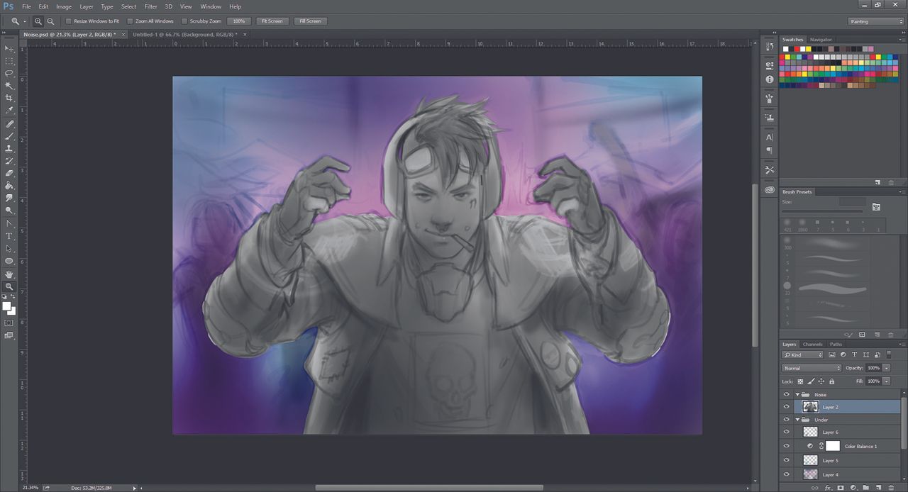 By using layers you can easily swap focus from foreground to background to create more accurate perspective