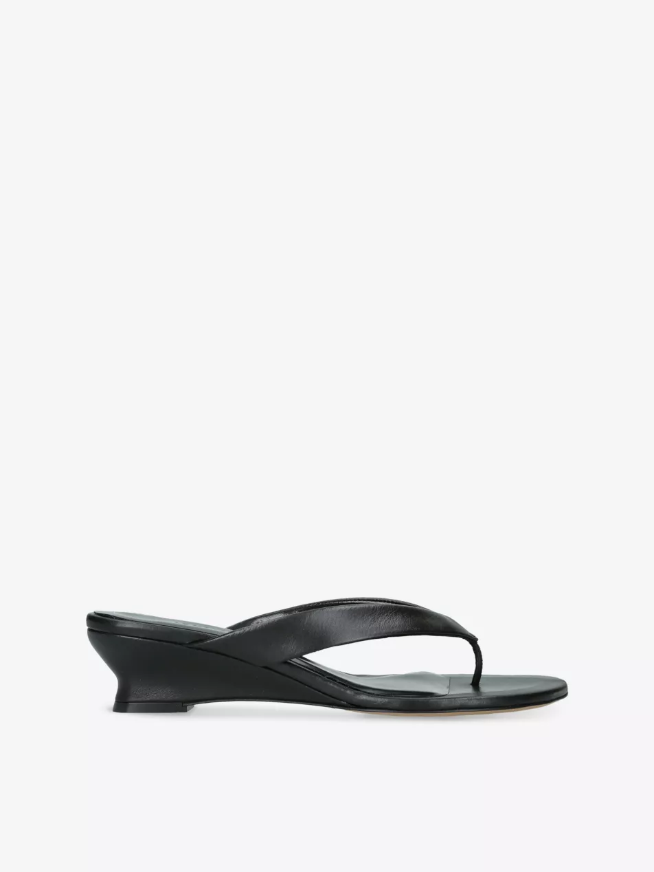 Micro Wedge Thong-Strap Leather Sandals