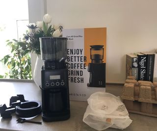 Barista & Co Grinder unboxed on the countertop