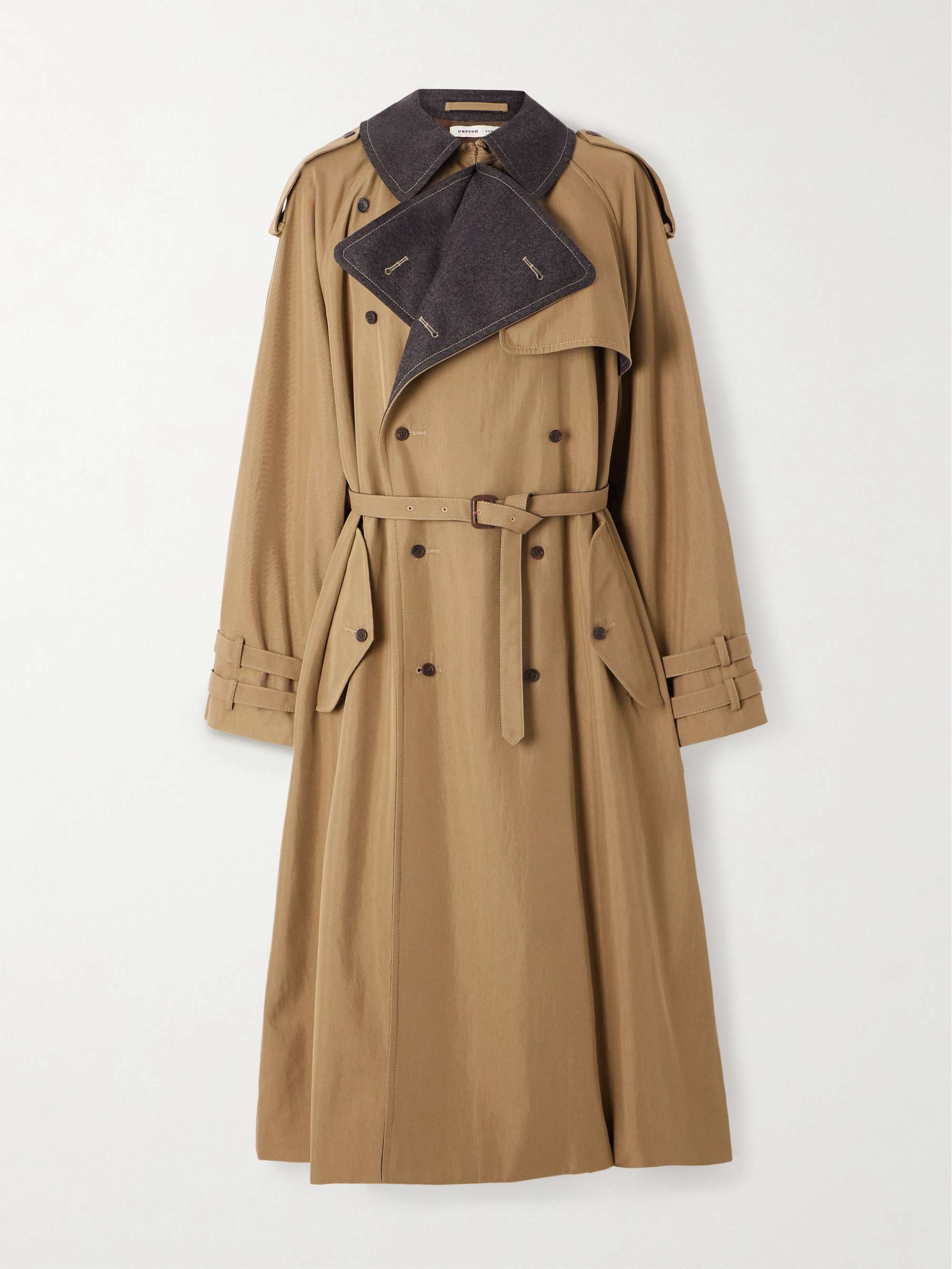 Double-Breasted Wool-Felt Trimmed Cotton-Blend Twill Trench Coat